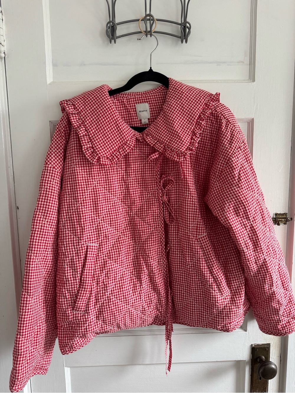Maeve Red and White Gingham Ruffle Collar Top